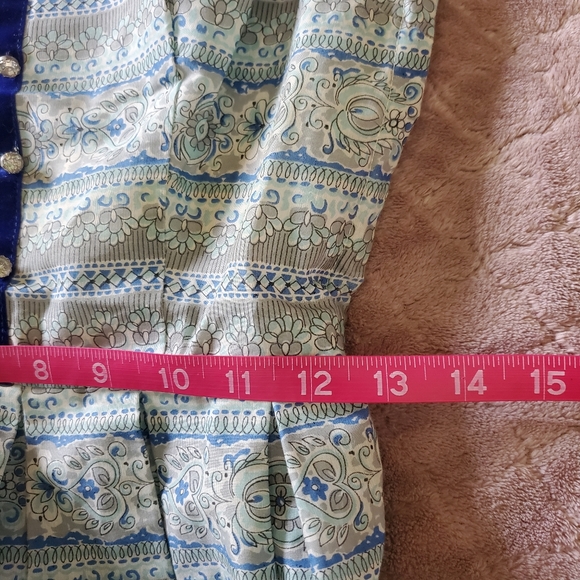 Vtg 1950s Blue Print Patterned Sun Dress Size XS Sock Hop Tea Length Rockabilly - Picture 14 of 15